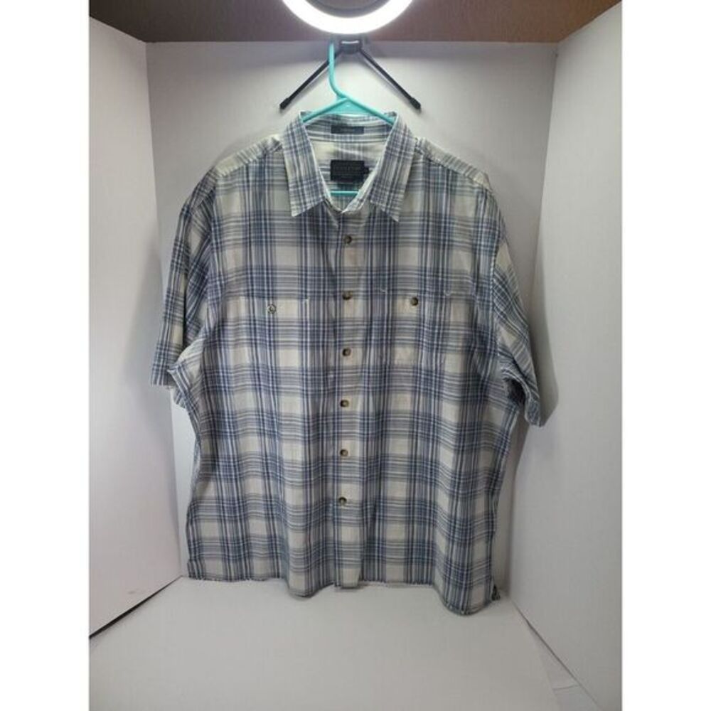 PENDLETON Santiam Plaid Shirt Short Sleeve Blue Plaid‎ Button Up Men's XL.